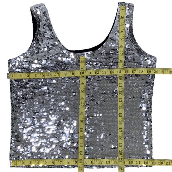 Eleanor P Brenner Sequin Tank Sparkling Scoop Neck Top Sleeveless Women Silver M - Picture 3 of 15